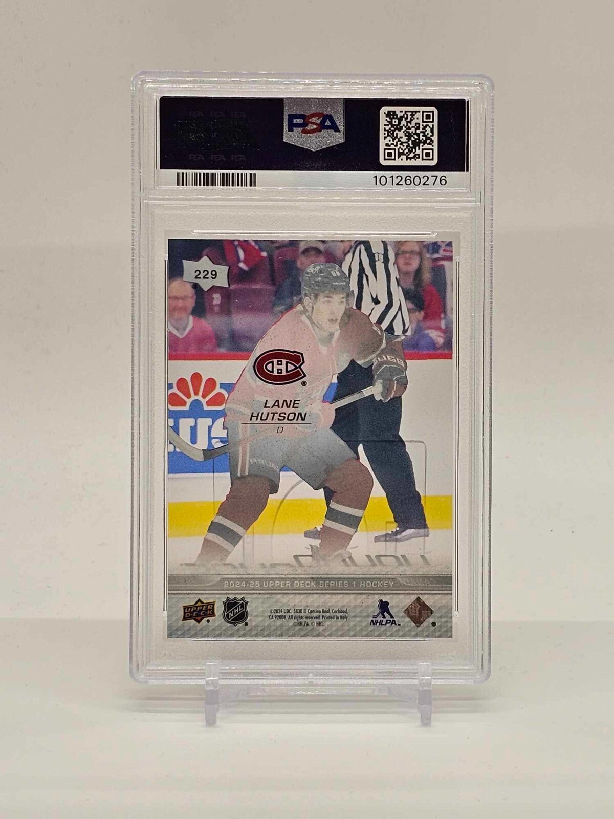 2024-25 Upper Deck Series 1 Lane Hutson #229 Clear Cut Young Guns SSP RC PSA 9 — image 2