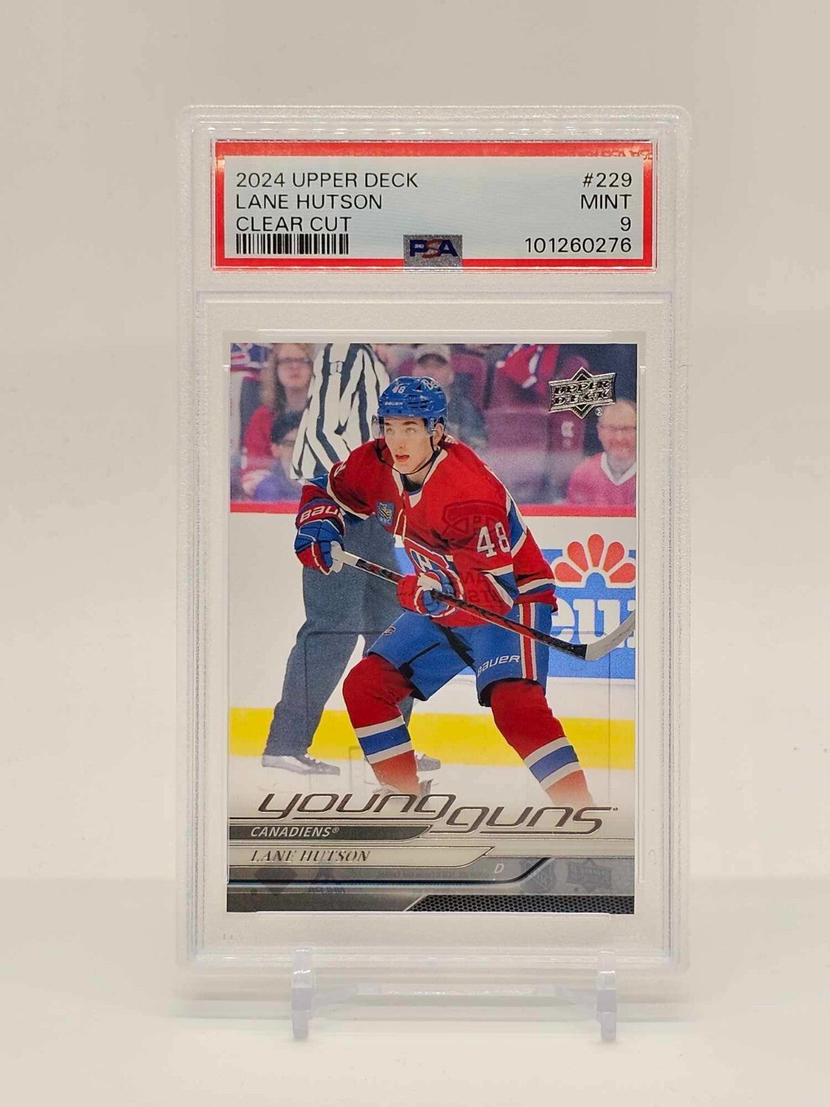 2024-25 Upper Deck Series 1 Lane Hutson #229 Clear Cut Young Guns SSP RC PSA 9 — sealed collectible trading card product