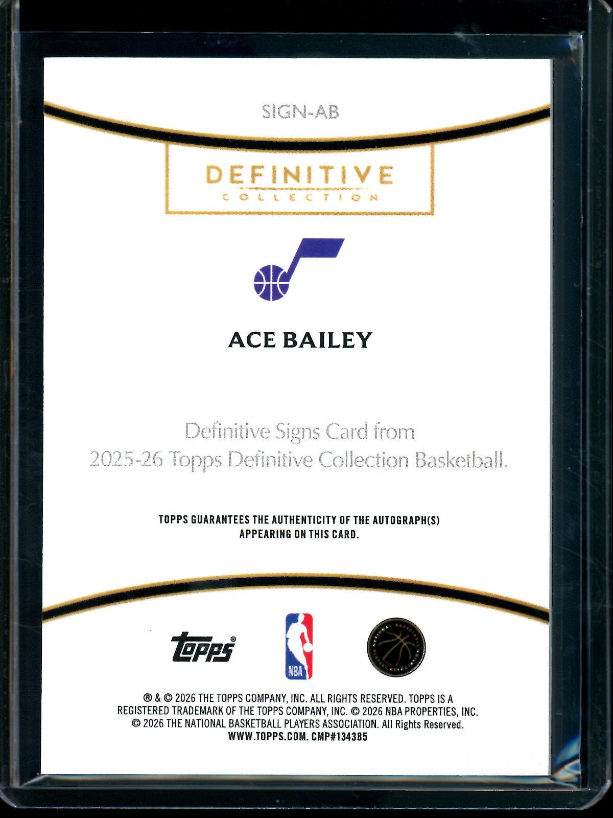 2025/26 Topps Definitive Ace Bailey Rookie Orange Definitive Signs Autograph /25 Jazz — image 2