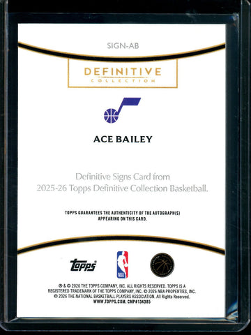 2025/26 Topps Definitive Ace Bailey Rookie Orange Definitive Signs Autograph /25 Jazz — image 2