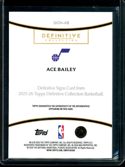2025/26 Topps Definitive Ace Bailey Rookie Orange Definitive Signs Autograph /25 Jazz — image 2